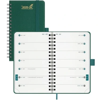 Immagine di BEZEND Agenda Settimanale 2025 2026 Tascabile Spirale, A6 15,5 x 9 cm, 18 Mesi Diario Scuola Piccola con Doppio Orario da Lug.25 a Dic.26, Copertina Morbida in Pelle PU Verde Foresta
