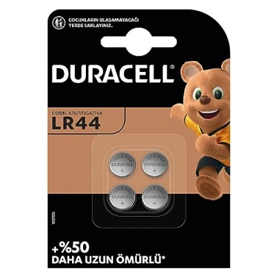 Immagine di Duracell Custom LR44 Set di 4 batterie alcaline a bottone 1,5 V (76 A/A76/V13GA)