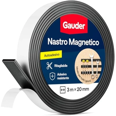 Immagine di GAUDER Nastro Magnetico Autoadesivo Forte Strisce Magnetiche con Supporto Adesivo Calamitato (6 m)