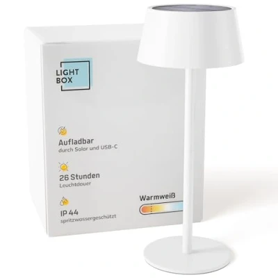 Immagine di Lightbox LED lampada da tavolo per esterni Ø 13 cm esterno a batteria con energia solare dimmer 3 livelli (4 W, 300 lm, 3000 K) in metallo/plastica