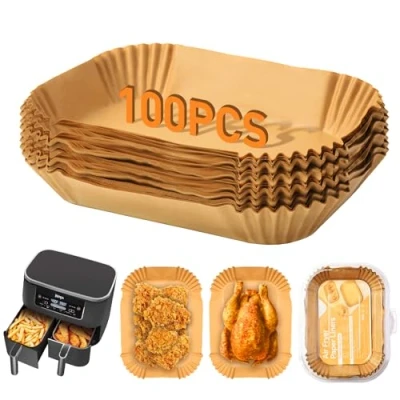 Immagine di Carta da Forno per Friggitrice ad Aria Calda 100 Pezzi, Addensare Airfryer Ninja Double Stack XL SL400EU, AF400EU, AF300EU, Fodere Rettangolari