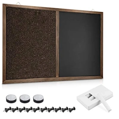 Immagine di Navaris Lavagnetta Combinata Gesso e Sughero Combo Lavagna Nera Magnetica Bacheca in 90x60 cm con Gessi Magneti Spilli Memo Board