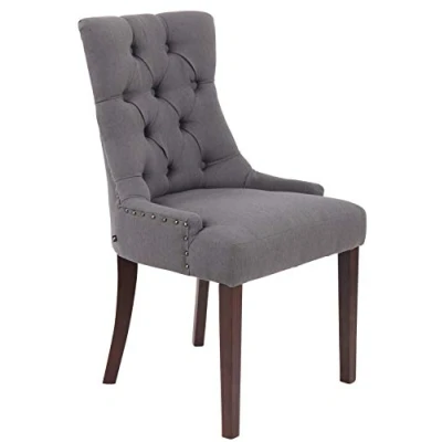 Immagine di CLP Poltrona Da Pranzo Aberdeen Stile Chesterfield I Sedia Soggiorno Tavolo Moderna In Tessuto Imbottita Alto Schienale Legno Di Caucciù, Colore:grigio scuro, Colore della cornice:antico