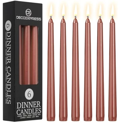 Immagine di DECO EXPRESS Candele Lunghe Pacco da 6/10/15/50 8 Ore Lunga Durata per Candelabro Non profumato (Rame metallizzato Confezione 6)