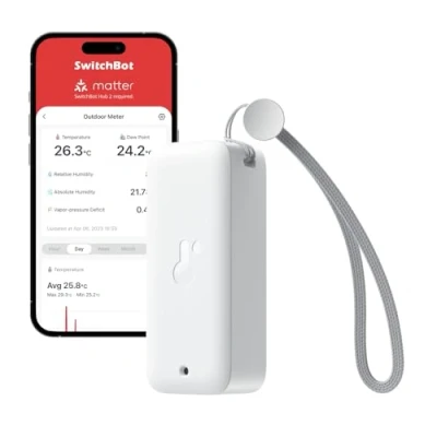 Immagine di SwitchBot IP65 Igrometro Termometro da Esterno, 120m Portata Bluetooth, Termoigrometro Interno, Sensore di Rugiada/VPD/Umidità Assoluta, Esportazione Gratuita Dati, 2 Anni Durata Della Batteria