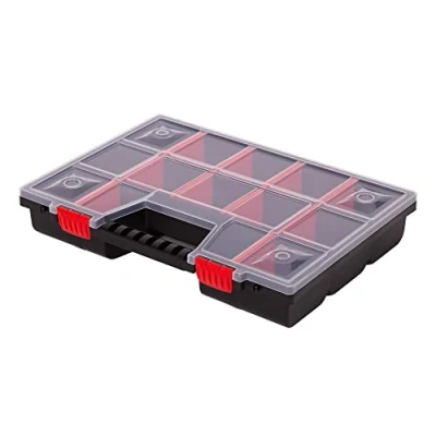 Immagine di Mivos Scatola di assortimento da 16&quot; per accessori e piccoli oggetti, 390 x 290 65 mm, con scomparti regolabili, organizer pezzi coperchio trasparente, made in EU