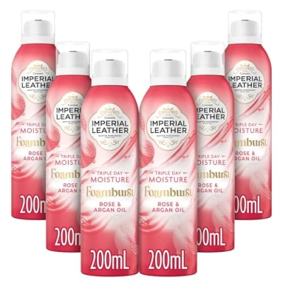 Immagine di Imperial Leather Foamburst Bagnoschiuma per il corpo a tripla giornata, fragranza all&#039;olio di rosa e argan con schiuma lusso, la cura della pelle delicata (6 x 200 ml)