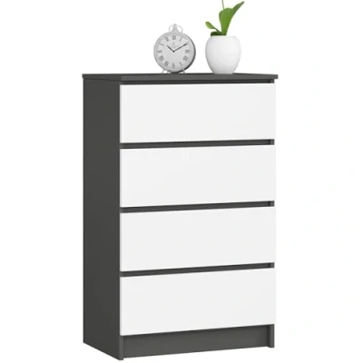 Immagine di AKORD Cassettiera K60 a 4 Cassetti Credenza Alta Moderna Mobiletto per Soggiorno Sala da Pranzo Camera Letto Corridoio Bagno Armadio Cameretta 60x99x40 cm Grigio grafite Bianco