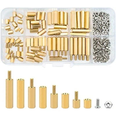 Immagine di ADNEWX® M3 Distanziatori Esagonali in Ottone 120 Pezzi Maschio Femmina Scheda PCB Colonna Esagonale Vite Dado Bullone Distanziali Kit per Madre