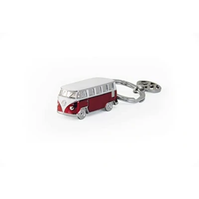 Immagine di Brisa VW Collection Volkswagen Portachiavi Vintage in Metallo smaltato, per Chiavi/Zaino/Borsa, Camper Bus T1 Design (Bus Classico/Rosso/Bianco)