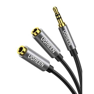 Immagine di UGREEN Sdoppiatore Cuffie Doppio Jack Cavo Audio Splitter da 3,5mm Maschio a 2 Femmina per Compatibile con TV, PC, Tablet, iPhone, Huawei, Galaxy, iPad, iPod, Grigio