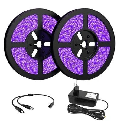 Immagine di Onforu 10M Striscia UV, 600 LEDs 2835 Luce Nera, UV Strip con Trasformatore, Nastro Fluorescente Interruttore, LED Black Light Decoarare per Interna Feste Bar DJ Club Discoteca