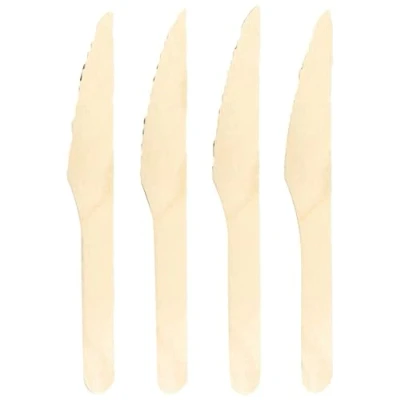 Immagine di Matsa Set di 100 coltelli monouso in Legno naturale, 100% biodegradabili e compostabili. Posate usa getta ecologiche. 16,5 cm Coltello Riutilizzabile