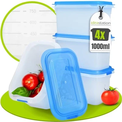 Immagine di idea station set contenitori per freezer 4 pezzi 1000 ml congelatore impilabili con coperchio alimenti infrangibili
