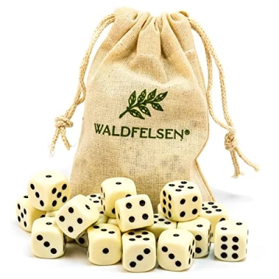 Immagine di Waldfelsen 6, 12, 20, 30 o 50 dadi di alta qualità, dimensioni standard 16 mm, acrilici, da gioco, 6 lati, set accessori gioco con sacchetto stoffa (verde erba, 12 pezzi)