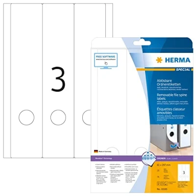 Immagine di HERMA Etichette per Raccoglitori, 61 x 297 mm, Adesive A4 Stampante, 3 Foglio, Bianco