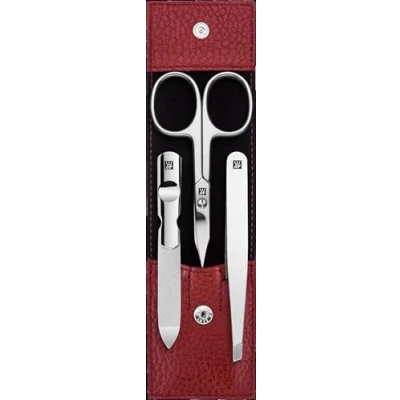 Immagine di ZWILLING set manicure (3 pezzi, pedicure per la cura delle unghie e cuticole, in pelle, con forbici unghie), acciaio inox lucido, rosso