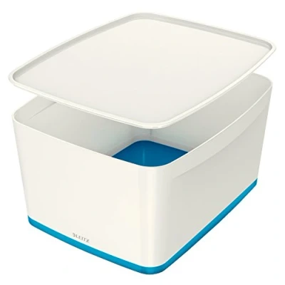 Immagine di Leitz mybox, Contenitore con coperchio, grande, materiale opaco Scatola coperchio Große Box mit Deckel Weiß/Blau Metallic