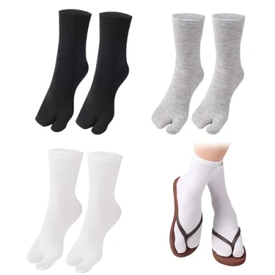 Immagine di SamHeng Unisex Tabi Flip Flop Socks Japanese Geta 3 Paia Cotone Split Toe Elastico per Donne e Uomini (Bianco+Grigio+Nero)