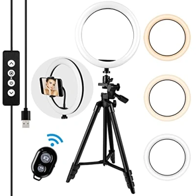 Immagine di 10&quot; Ring Light, Luce per Selfie Telecomando con Trepiedi Cellulari, 3000k 5600k 3 Modalità e 10 Luminosità, ad Anello USB Tik Tok/Youtube/Trucco/Selfi