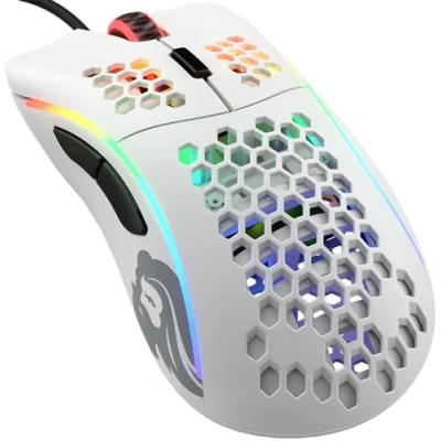 Immagine di Glorious gaming Model D Mouse da wired Superleg. 68 g, a nido d&#039;ape, RGB, ergonomico, sensore Pixart 3360, Omron Switches, piedini in PTFE, 6 tasti Bianco opaco