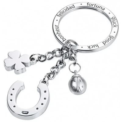 Immagine di TROIKA GLÜCKSBRINGER Hufeisen KR16 11/CH Portachiavi con 3 charms metallo pressofuso/smalto lucido cromato argento originale