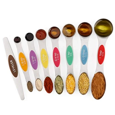 Immagine di Set di 7 cucchiaini dosatori magnetici in acciaio inox e cucchiai per ingredienti liquidi secchi Multi of 8