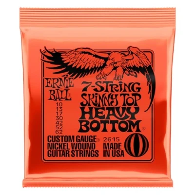Immagine di Ernie Ball Skinny Top Heavy Bottom Slinky 7, String Nickel Wound Electric Guitar Strings, Bottom, 10, 62
