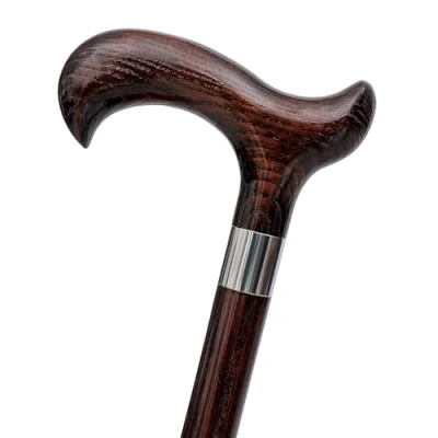 Immagine di Dr. Watson bastone da passeggio in legno realizzato a mano, classico con manico Derby e collare acciaio inox (Wenge)