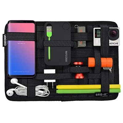 Immagine di Cocoon GRID IT Organizer Tascabile con Cinghie Elastiche I Multifunzionale Portatile Cerniera ad Anello Nero 19,1 x 1 26,7 cm