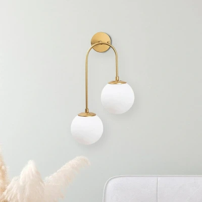 Immagine di Lampada da parete sferica 2 lampade asimmetriche U gancio Bulla Ø30 x 59 cm Metallo Vetro oro lucido Bianco Menzzo
