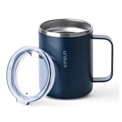 Immagine di VINSUN Tazza Termica con Manico 350ml Acciaio Inox, Coperchio Trasparente, Doppia Parete, Senza BPA Termos Caffè per Ufficio, Scuola, Campeggio, Auto, Viaggio