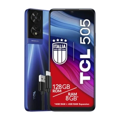 Immagine di TCL 505 Smartphone 4G Display 6.75 HD+ 90Hz, 128GB, 8GB RAM (4+4GB expansion), 50Mp Hybrid camera, Android 14, Batt. 5010 mAh, Dual Sim, Ocean Blue, Cavo USB Type C Aggiuntivo