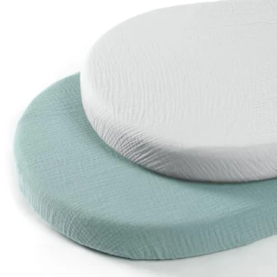 Immagine di lulumoon Set di 2 lenzuola carrozzina neonato con angoli in mussola, culla 90 x 40 cm cotone mussolo, lettino elasticizzati per bambini (Grigio Verde)