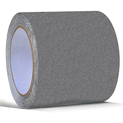 Immagine di Nastro antiscivolo grigio, ad alta trazione, per passaggi di sicurezza, interni ed esterni, gradini, rampe, passerelle e ponti, 10,16 cm x 5 m