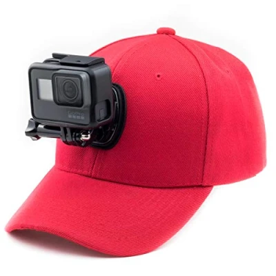 Immagine di Digicharge Cappellino da Baseball con Supporto per Action Camera Compatibile GoPro Hero12 Hero 12 11 10 Max/DJI OSMO 3 / Insta360 One/Akaso Apexcam Cooau Crosstour Camkong Victure Rosso