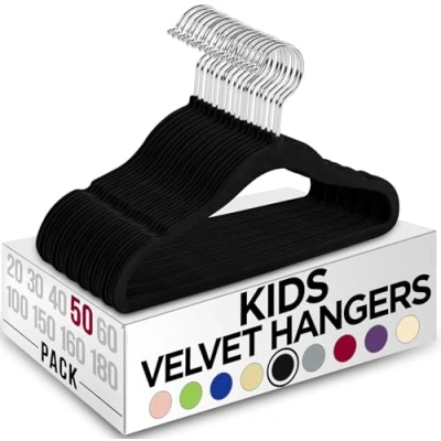 Immagine di Utopia Home Grucce per bambini in velluto, 28 cm, resistenti, armadio, perfette l&#039;uso quotidiano (Nero, Confezione da 50)