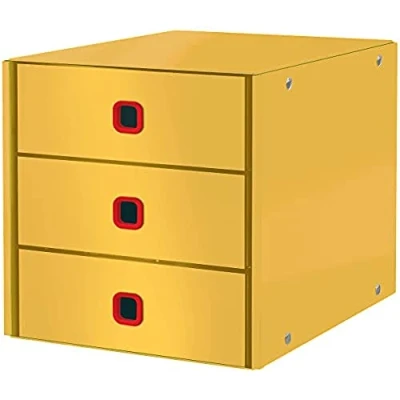Immagine di Leitz Click &amp; Store Cassettiera a 3 Cassetti, Gamma Cosy, Pieghevole, Organizer per Riporre Documenti, Cataloghi e Riviste in Formato A4, Adatta Casa Ufficio, Giallo Caldo, 53680019