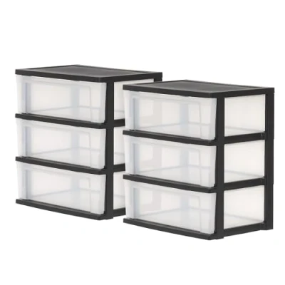 Immagine di Iris Ohyama, Grande Torre di Stoccaggio in Plastica, Set 2 Torri, 3 Cassetti da 34L per Torre, Nero, Robusto, Ufficio, Garage, Camera letto, Senza BPA, Cassetti, NSW 603