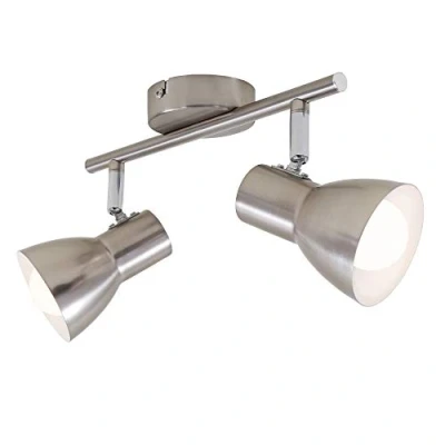 Immagine di BRILONER Leuchten Plafoniera, lampada da soffitto, faretti orientabili e inclinabili, 2x E14, max. 25 Watt, retrò, nichel opaco, 275x80x150 mm (LxPxH)
