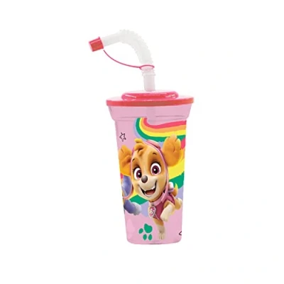 Immagine di Paw Patrol Tazza per Bambini con Cannuccia e Coperchio Integrati, Recipiente Bevande capacità di Circa 430 Ml, Ottimo Fredde
