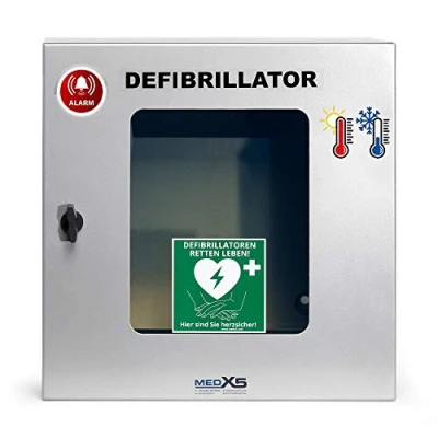 Immagine di MedX5 Teca per Defibrillatore, Armadietto Defibrillatori, Uso Esterno, pensile con riscaldamento, allarme, illuminazione, ventilazione e IP55, Adatto a tutti i Made in Germany