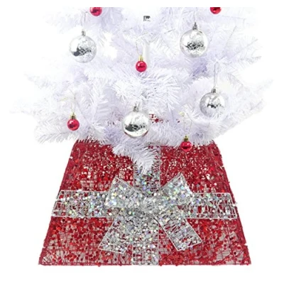 Immagine di Christmas Concepts® Gonna Base Albero di Natale con Nastro Vari Colori Decorazioni (Rosso/Argento)
