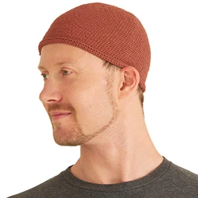 Immagine di CHARM Kufi Hat Berretto da Uomo in Cotone con Teschio, Realizzato a Mano, 2 Taglie, Arancione, M