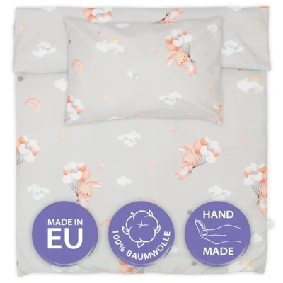 Immagine di Totsy Baby Copripiumino per bambini 100 x 135 cm set di lenzuola con federa 60 40 in cotone Coniglio