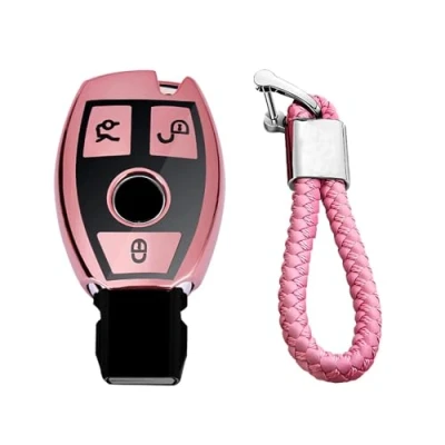 Immagine di M.JVisun Morbido TPU Chiave Auto Protettiva Custodie Cover per Mercedes Benz A B C E S G M V Classe CLA CLS GLA GLC GLE GLK GL GLS SL SLK SLC Viano Metris Lucido Rosa Intrecciato Portachiavi