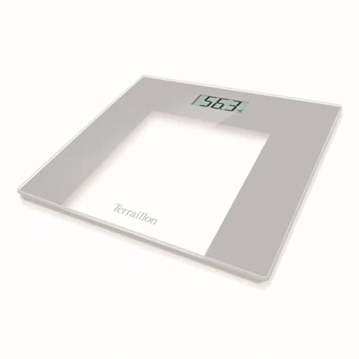 Immagine di TERRAILLON Bilancia pesapersone elettronica Ultra Plat Accensione/spegnimento automatico Grande schermo LCD 150 kg Vetro TP1000 Grigio