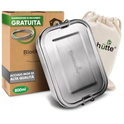 Immagine di Blockhütte Lunch Box Bambini con 3 Scomparti Flessibili I 800ml Schiscetta Pranzo, Porta Pranzo da Ufficio, Bento Box, Contenitori Ermertici per Alimenti, Merenda Scuola