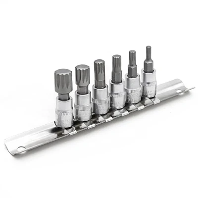 Immagine di DAKCOS set di 6 bussole scanalate, M4 M12 per unità da 1/4&quot;, punte scanalate triple quadrate XZN, in acciaio legato S2 e presa CR V