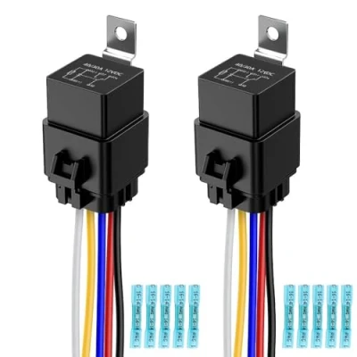 Immagine di Gebildet 2pcs Universale Relè Impermeabile 12VDC 30A/40A 5 Pin SPDT, Automatico con 12AWG Integrata Presa+10pcs Termorestringente Terminali
